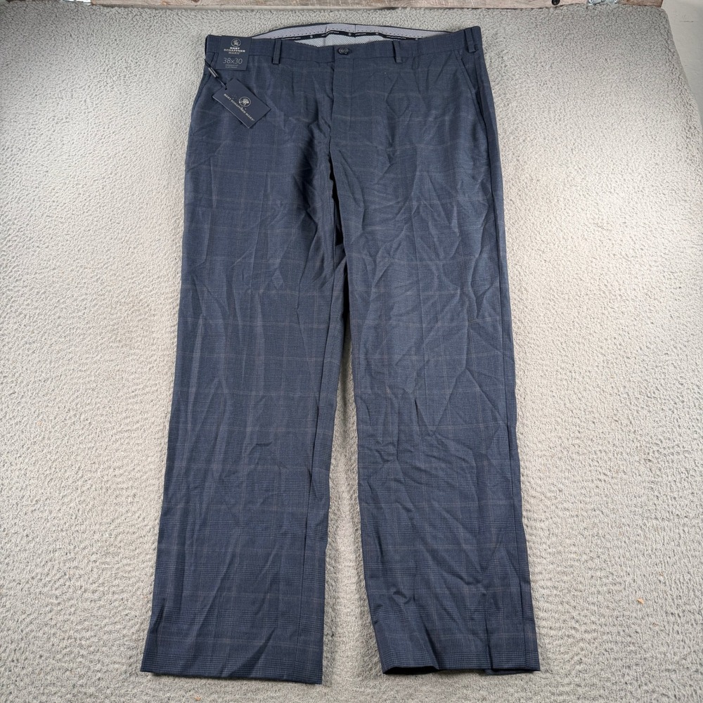 Hart Schaffner Marx Dress Pants Mens 38x30 Blue Plaid Wool Straight Fit NWT